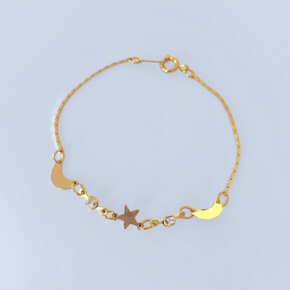 Dainty Gold Star & Moon Rhinestone Bracelet - Picture 1 of 3